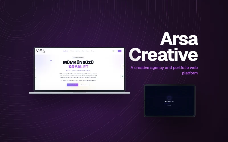 Arsa Creative veb tətbiqi noutbuk və planşet ekranında