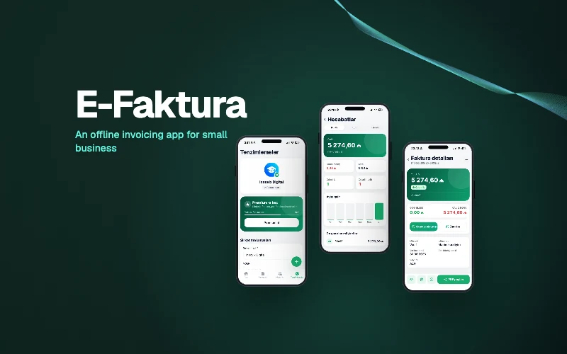 E-Faktura mobil tətbiqinin ekranları telefon çərçivələrində