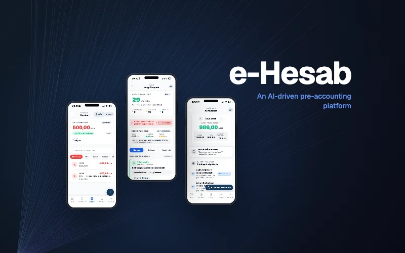 e-Hesab mobil tətbiqinin ekranları telefon çərçivələrində