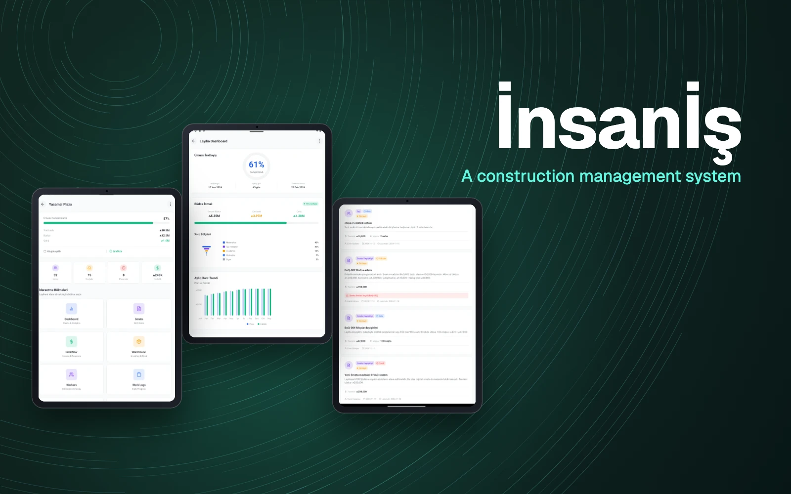 İnsanİş planşet tətbiqinin ekranları