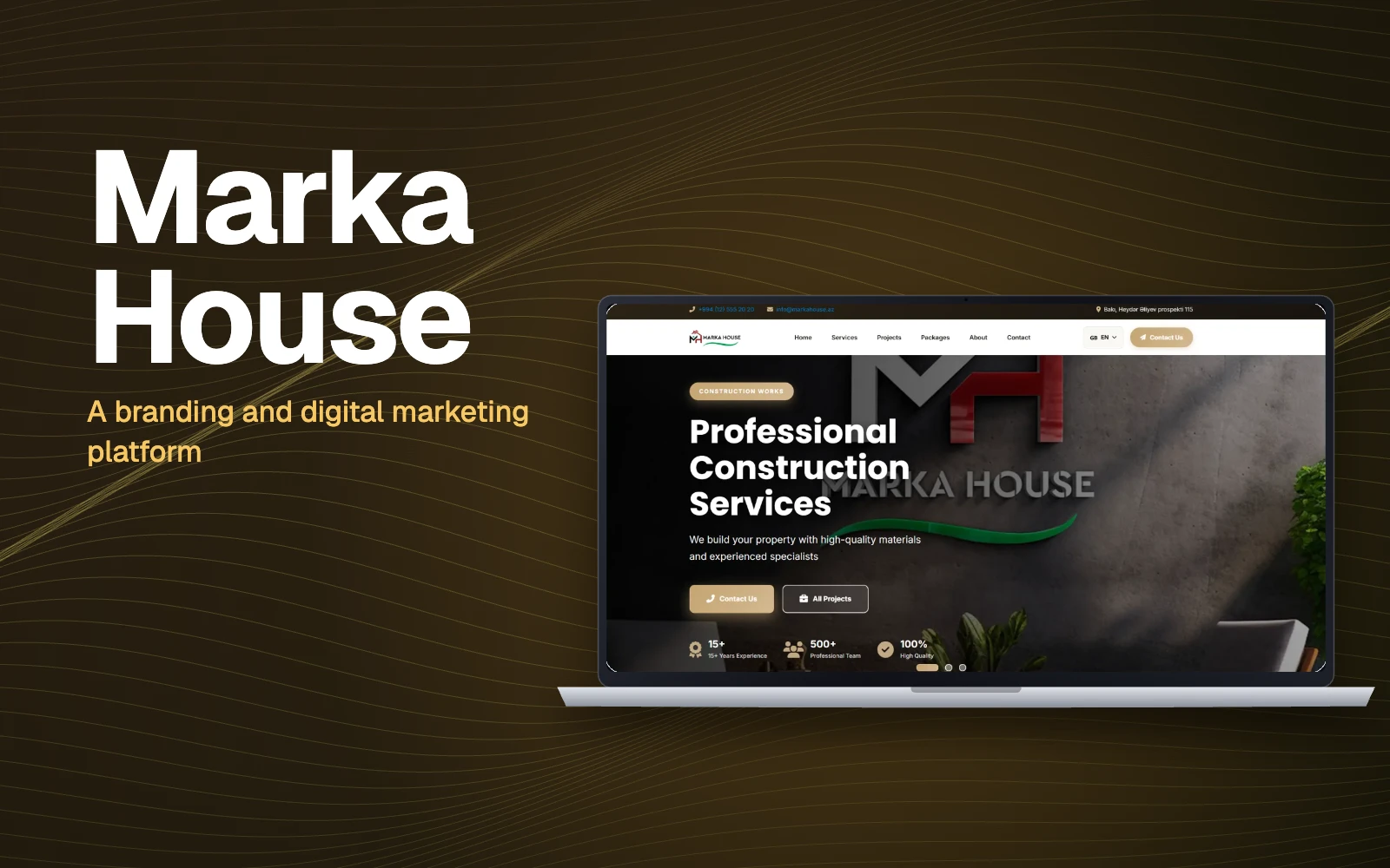 Marka House veb saytı noutbuk ekranında