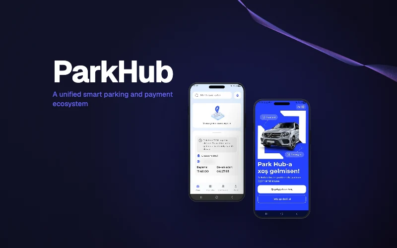 ParkHub mobil tətbiqinin ekranları telefon çərçivələrində